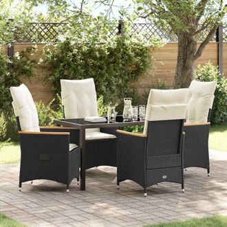 vidaXL Conjunto De Comedor De Jard&iacute;n Con Coj&iacute;n 5 Pcs Negro Polirat&aacute;n Vidaxl