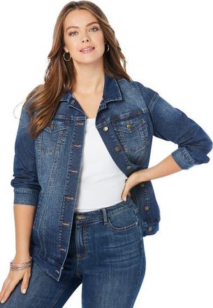 Roaman's Plus Size Boyfriend Stretch Denim Jacket in Medium Wash at Nordstrom, Size 12