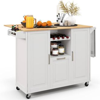Costway Costway Rolling Kitchen Trolley Cart Kitchen Island w/ Drop-Leaf Countertop in White