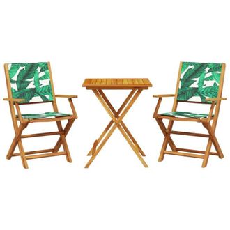 vidaXL Juego De Bistro De 3 Piezas Tela Madera Maciza Estampado Hojas Vidaxl