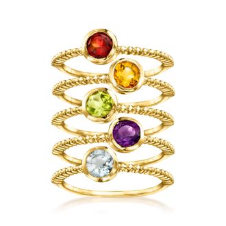 Ross-Simons 1.60 Multi-Gemstone Jewelry Set: 5 Rings in 18kt Gold Over Sterling