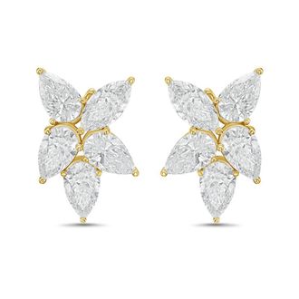Diana M. Jewels 14KW YG 8.00 Ct TW of Lab grown pear and marquise shape diamonds cluster earrings