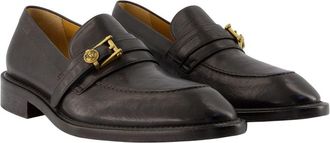 Versace Mens Leather With Gold-Tone Hardware Loafer Black Goatskin
