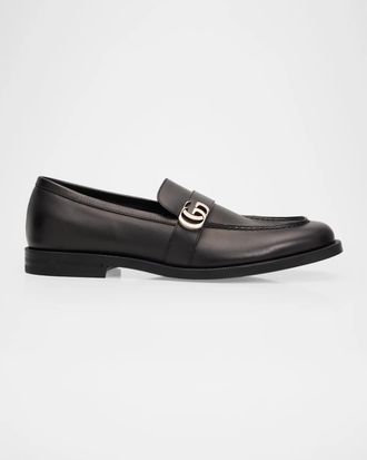 Gucci Men & apos;s Double-G Brushed Leather Moc-Toe Loafers
