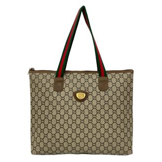 Gucci Brown Green Red Color Leather Pvc Tote Bag (Pre-Owned)
