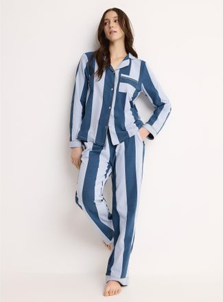 Chelsea Peers Womens Blue stripes piped pyjama set