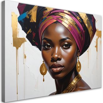 Feeby Cuadro En Lienzo, Mujer Con Turbante En Estilo Glamour, 120x80