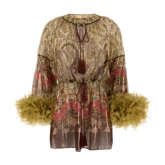 Valentino Garavani Top with Feathers - female - Valentino Garavani - Tunics - Multicolor - XS - Blouses & Shirts