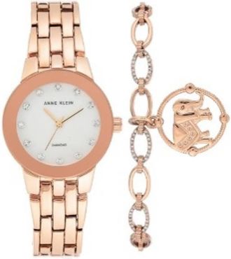 Anne Klein Quartz Crystal White Dial Ladies Watch and Bracelet Set AK-3588RGST