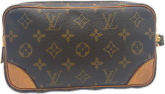 Louis Vuitton Beige Brown Coated Canvas Leather Clutch Bag (Pre-Owned)