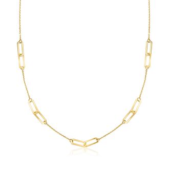 RS Pure by Ross-Simons Italian 14kt Yellow Gold Paper Clip Link Station Necklace