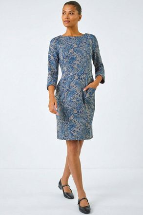 Roman Paisley Print Pocket Shift Stretch Dress