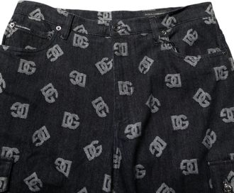Dolce & Gabbana Black Monogram Denim Cargo Men Bermuda Short Cotton Elastane