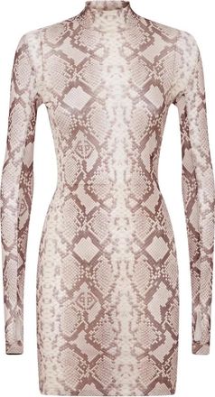 Philipp Plein Tulle Mini Jurk Python Print - Dames - Feestkleedjes - Beige - L - Kleedjes
