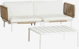 Sklum Conjunto De Jard&iacute;n Con Sof&aacute; Modular De 2 Piezas, 2 M&oacute;dulos Esquineros Y Mesa De Centro En Acero Roubly Sklum