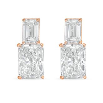 Diana M. Jewels 14kt rose gold 5cts lab grown emerald and radiant cut diamond earrings