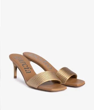 Pedro Garcia Midi heel slide in metallic satin crystals | Ilora | Spring Summer 26 |PEDRO GARCIA