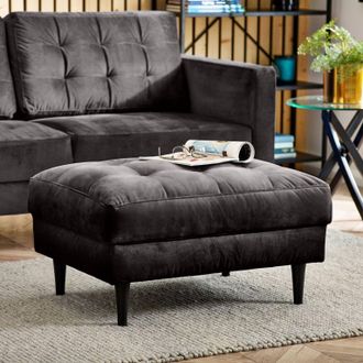 Furniturebox Jade Velvet Chesterfield Footstool in Dark Grey