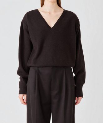 SA SU PHI Lavinia Vneck Lightweight Sweater In Brown