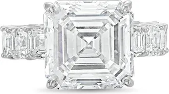 Diana M. Jewels Platinum Lab grown 8ct Asscher Cut Diamond Ring with Asscher Eternity Band