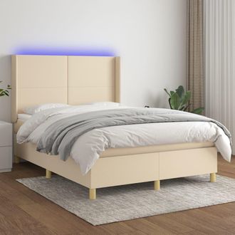 vidaXL Vidaxl - Cama Box Spring Colch&oacute;n Y Luces Led Tela Crema 140x190 Cm