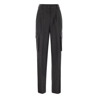 Herno High-Waisted Geplooide Cargobroek - Dames - Slim Fit Broeken - Grijs - L - Katoen - Broeken