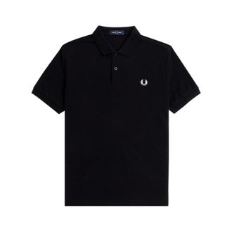 Fred Perry Polo Shirts, male, Black, XL, Logo Polo Shirt Black Cotton Short Sleeve