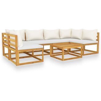 vidaXL Muebles De Jard&iacute;n 7 Pzas Cojines Crema Madera Maciza De Acacia Vidaxl