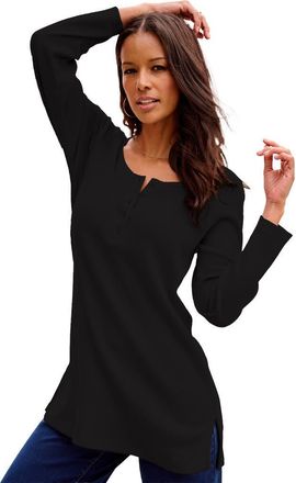 Roaman's Plus Size Knit Thermal Henley Top Long Sleeve in Black at Nordstrom, Size Small