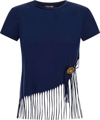 Roberto Cavalli T-shirt con frange - Blu