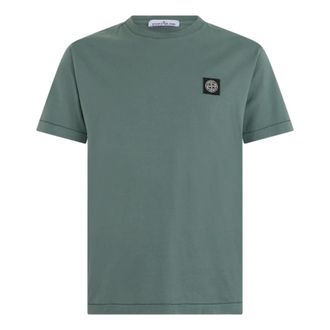 Stone Island Tops, Heren, Groen, XL, Katoen, Slim-fit T-shirt met Kompas Patch