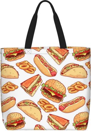 Generic Women Handbag Sandwich And Taco Snacks Abstract Geometric Tote Bag Reusable Fashion Beach Travel Bags, For Christmas, Holiday, Birthday, Swim, Daily