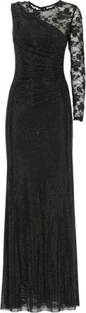 Self Portrait Zwarte Jurk met Kantmouw en Strass - Dames - Avondkleed - Zwart - S - Kleedjes
