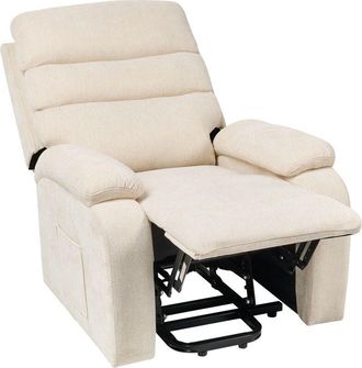 Beliani Electric Recliner Chair RISE With Footrest Fabric Light Beige