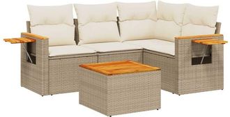 vidaXL Vidaxl - Juego De Sof&aacute;s Jard&iacute;n Con Cojines 5 Pzas Rat&aacute;n Sint&eacute;tico Beige