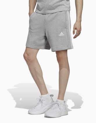 adidas Mens Mens Essentials 3 Stripe Fleece Shorts - Grey/Multi - Size: 32/30/31