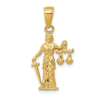 Diamond2Deal 14k Yellow Gold 3-D Lady of Justice with Moveable Scales Pendant