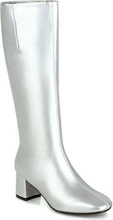 Generic Womens Square - Toe Knee - High Riding Boots with Chunky Heel and Side Zipper,for Autumn and Winter,Silver,12 UK