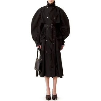 Lanvin Bi-Material Trench Coat In Silk Faille And Charmeuse Fabric in Black at Nordstrom, Size 38 Eu