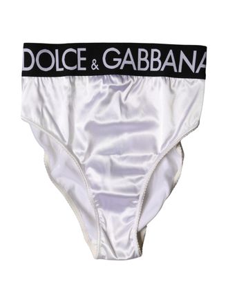 Dolce & Gabbana Womens White Logo Brief High Waist Panty Underwear Black And Acetate Elastane Nylon Clothing