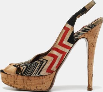 Missoni Multicolor Knit Fabric Platform Slingback Sandals