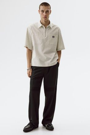 H&M Relaxed Fit Zip-top Twill Shirt in Cream/striped at Nordstrom, Size Xx-Large