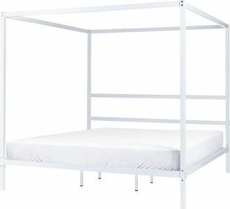 Beliani Beliani - Letto matrimoniale a baldacchino con doghe e struttura in metallo bianco 180 x 200 cm Lestards
