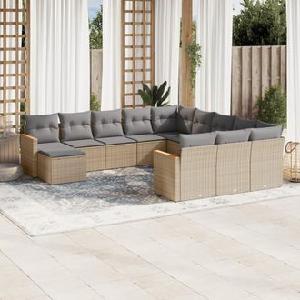 vidaXL Set De Sof&aacute;s De Jard&iacute;n 12 Pzas Y Cojines Rat&aacute;n Sint&eacute;tico Marr&oacute;n Vidaxl