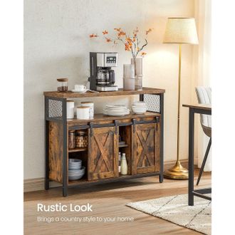Vasagle Sideboard Kitchen Cabinet 2 Sliding Barn Doors Adjustable Shelves in Brown