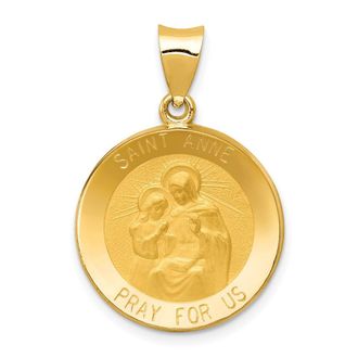 Diamond2Deal 14k Yellow Gold Polished and Satin St. Anne Medal Hollow Pendant