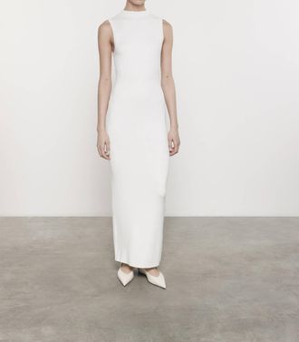 Enza Costa Silk Sweater Rib Mockneck Dress In White