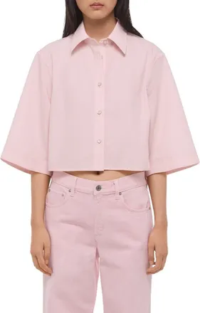 Helmut Lang Button Back Boxy Cotton Cotton Button-Up Shirt in Peony at Nordstrom, Size X-Small