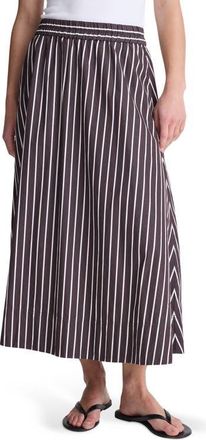 Madewell Stripe Cotton Poplin A-Line Midi Skirt in Chocolate Plum at Nordstrom, Size Xx-Small