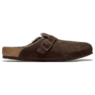 Birkenstock Boston VL Shearling Suede Unisex Slip On Sandals - Mocca - Size:UK 7.5